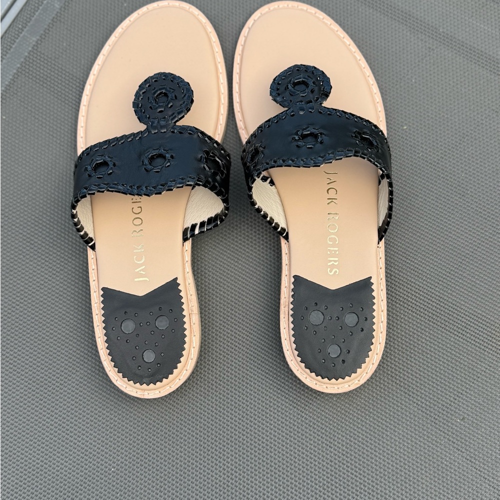 NEW Jack Rogers Black Leather Sandals - size 8M - Picture 2 of 4